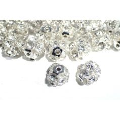 Fémgyöngy strasszal Ø10mm - ezüst -